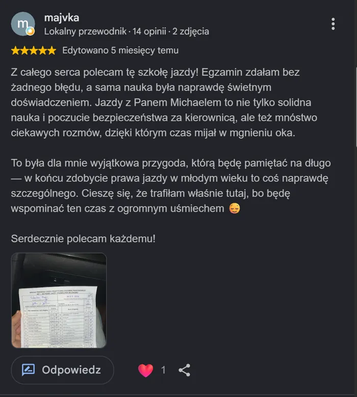 Opinia Google — egzamin zdany bez żadnego błędu
