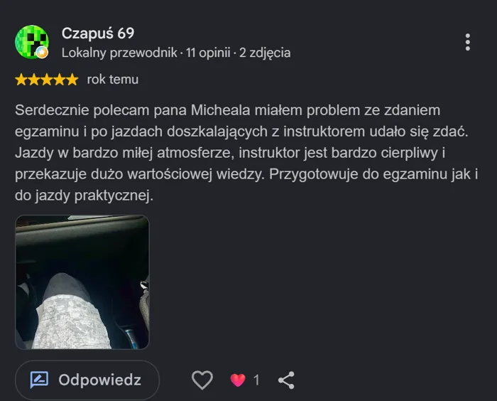 Opinia Google — zdany egzamin po wcześniejszych nieudanych podejściach
