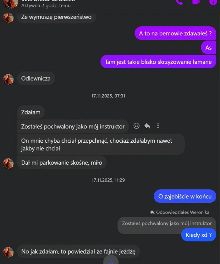 Wiadomość od kursantki — zdany egzamin na Odlewniczej